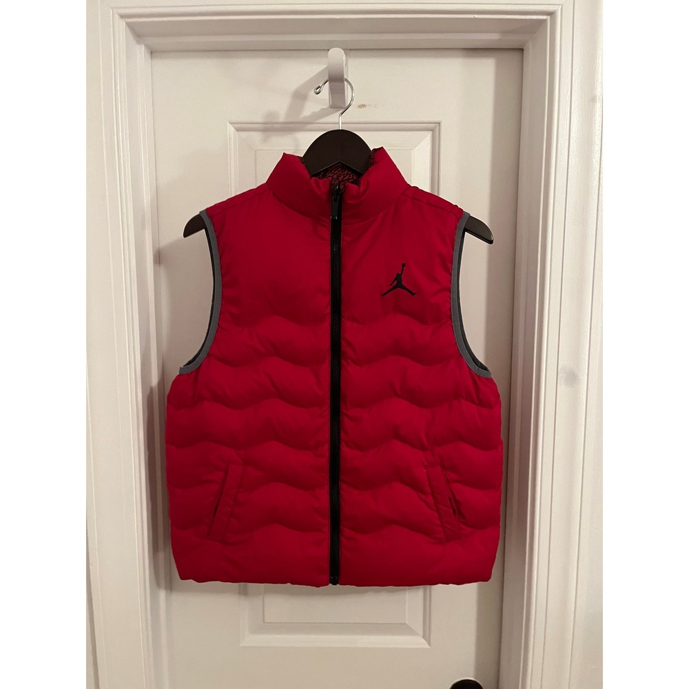 Jordan Boys Reversible Puffer Vest Red Elephant Print Jumpman Size L 12-13 YRS